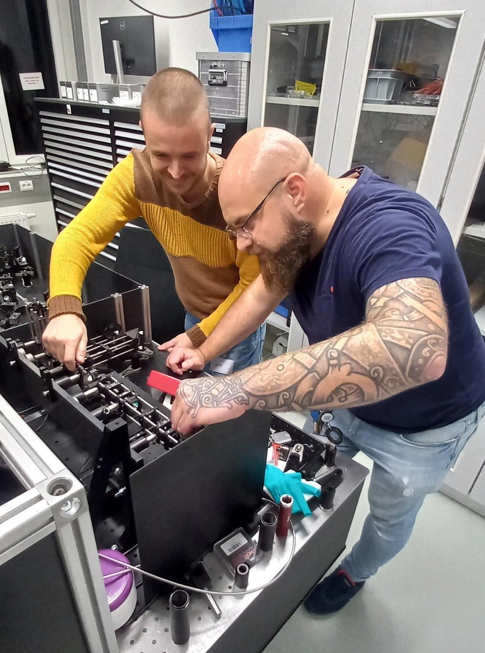 Matteo working on a demonstrator with a colleague