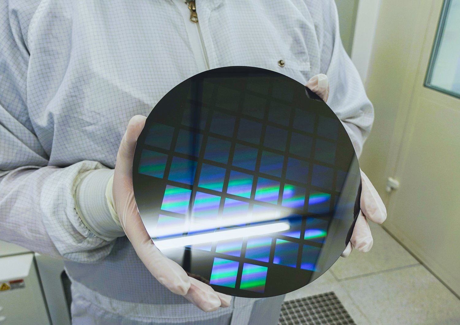 Researcher hold wafer in the lab