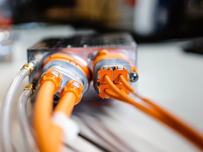 Orange cables on on-board charger